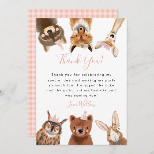Woodland Animals Girl Birthday Party Thank You Card