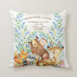 Woodland Animals Girl Boy Birth Stats Pillow<br><div class="desc">Cute woodland animals for a baby girl or boy.
 Our cute forest scene featuring a beer,  deer,  fox,  owl,  racoon,  & moose. Matching items available in our shop.</div>