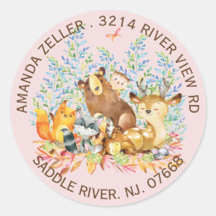 Woodland Animals Girls Baby Shower Address Label