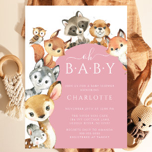 Woodland Animals Girls Baby Shower Invitation