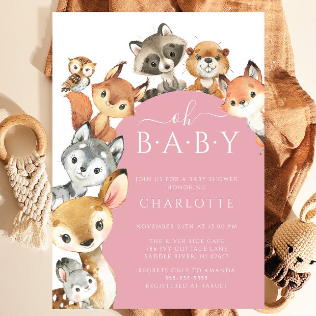 Woodland Animals Girls Baby Shower Invitation (Creator Uploaded)