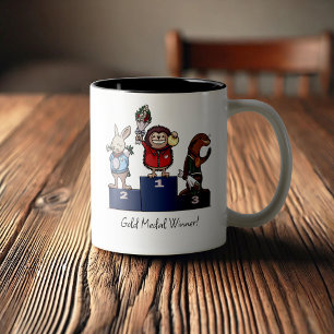 Woodland Animals Gold Medal Winner Gift Podium Art Two-Tone Coffee Mug