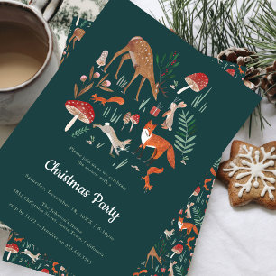 Woodland Animals Green Christmas Party Invitation