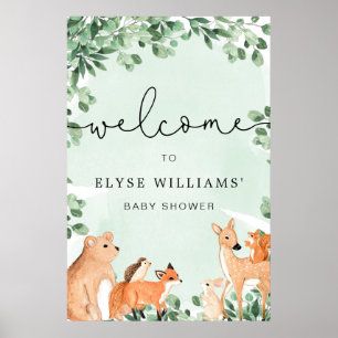 Woodland Animals Green Welcome Sign Poster