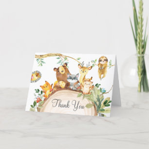 Woodland Animals Greenery 1st Birthday Baby Shower Thank You Card