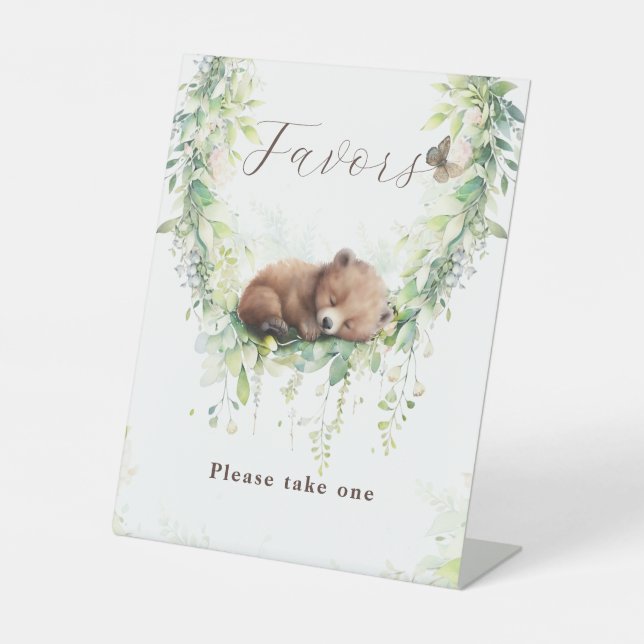 Woodland Animals Greenery Baby Boy Shower Favours Pedestal Sign (Front)