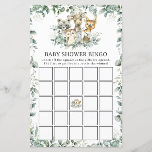 Woodland Animals Greenery Baby Shower Bingo Game