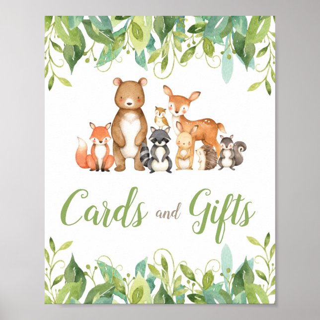 Woodland Animals Greenery Baby Shower Cards Gifts Poster (Front)