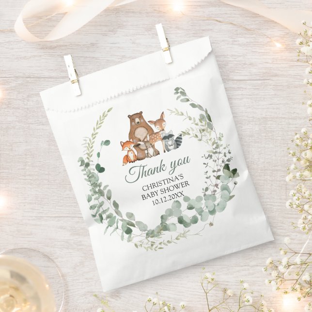 Woodland Animals Greenery Baby Shower Favour Bag (Clipped)
