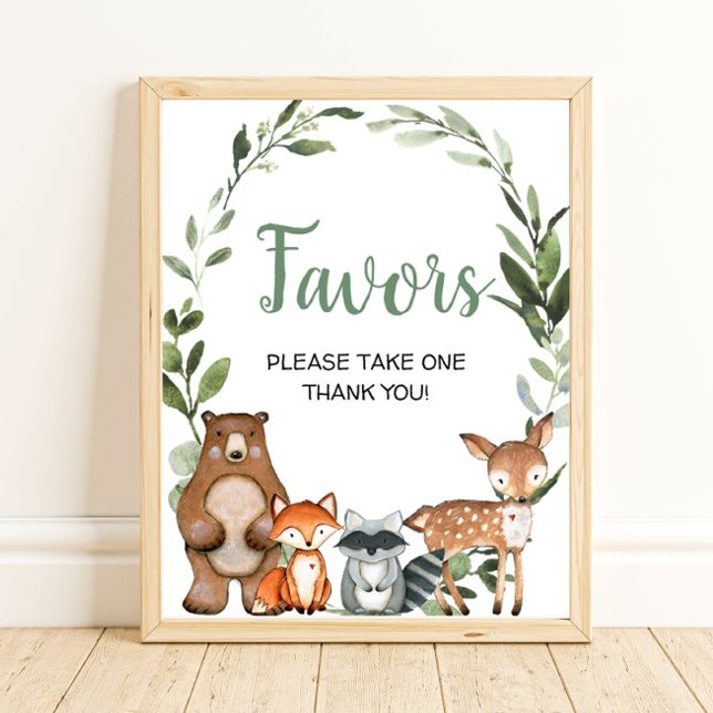 Woodland animals greenery baby shower favours sign (Creator Uploaded)