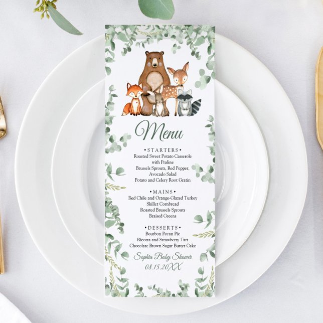 Woodland Animals Greenery Baby Shower Flat Menu (Creator Uploaded)