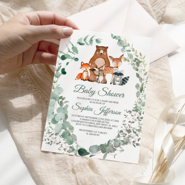 Woodland Animals Greenery Baby Shower Invitation (Creator Uploaded)