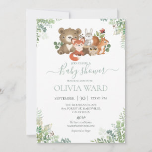 Woodland Animals Greenery Baby Shower Invitation