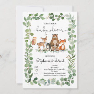 Woodland Animals Greenery Baby Shower Invitation