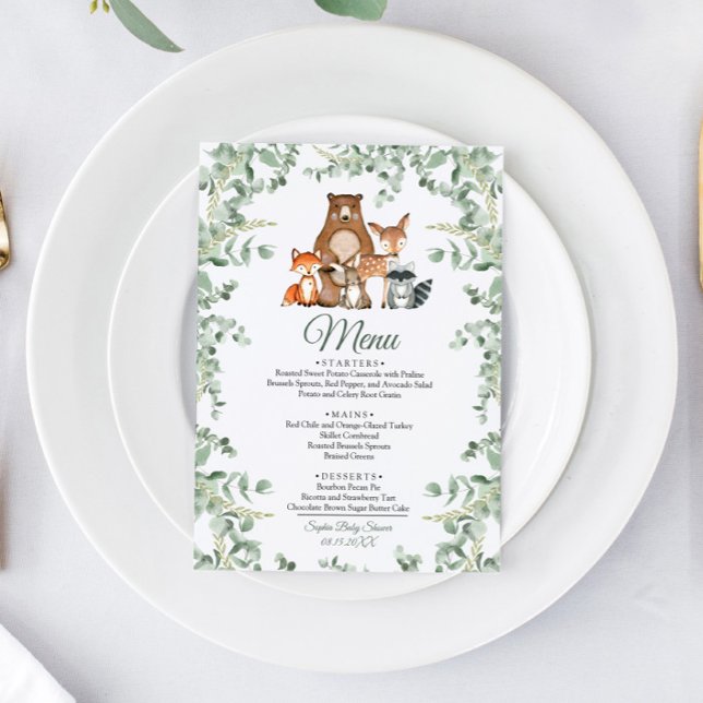 Woodland Animals Greenery Baby Shower Menu (Creator Uploaded)