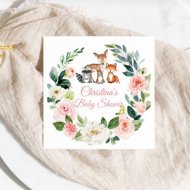 Woodland Animals Greenery Baby Shower Napkin (Creator Uploaded)