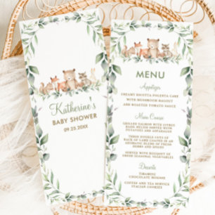 Woodland Animals Greenery Baby Shower Party Menu