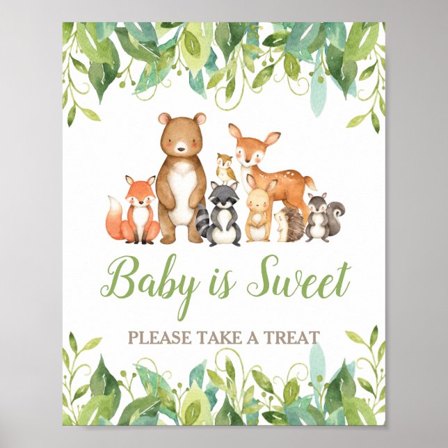 Woodland Animals Greenery Baby Shower Sweet Treat Poster (Front)