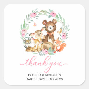 Woodland Animals Greenery Baby Shower Thank You Square Sticker