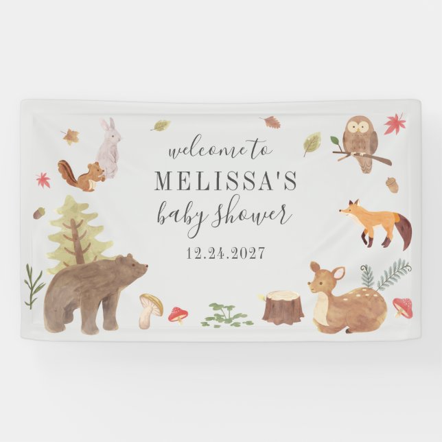 Woodland Animals Greenery Baby Shower Welcome Banner (Horizontal)