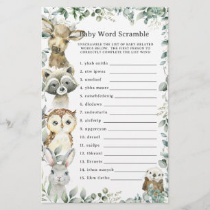 Woodland Animals Greenery Baby Word Scramble Game