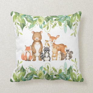 Woodland Animals Greenery Birth Stats Room Decor Cushion