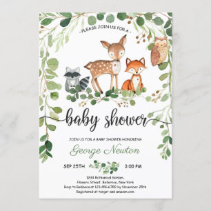 Woodland animals greenery boho baby shower invitation