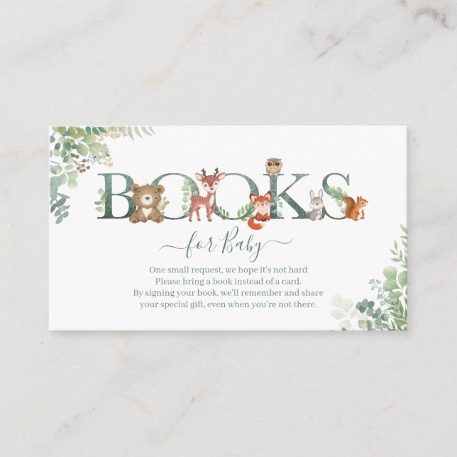 Woodland animals greenery Books for Baby Shower  E Enclosure Card (Front)