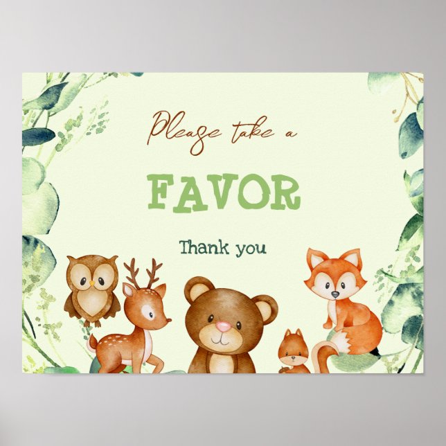 Woodland Animals Greenery Eucalyptus Favour Poster (Front)