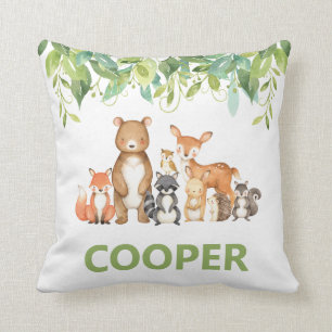 Woodland Animals Greenery Kids Nursery Room Decor Cushion