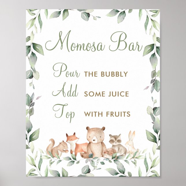 Woodland Animals Greenery Mum-osa Momosa Bar  Poster (Front)