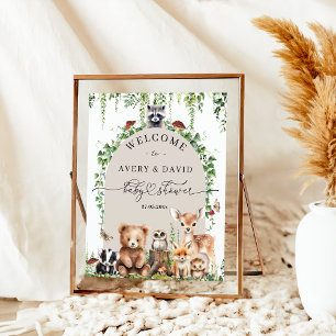 Woodland Animals Greenery Mushroom Baby Shower Poster