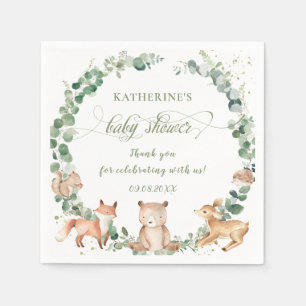 Woodland Animals Greenery Neutral Baby Shower  Napkin