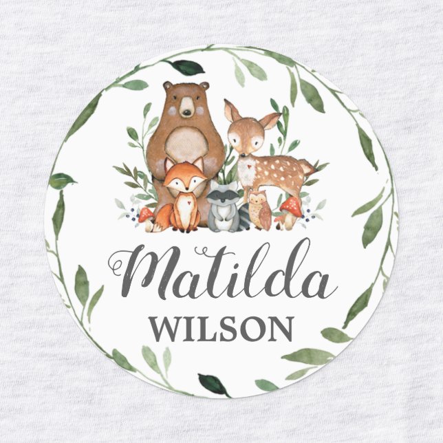 Woodland Animals Greenery School Name Clothing (Design 1)