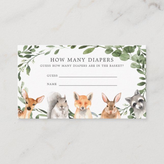 Woodland Animals Guess How Many Diapers Card (Front)