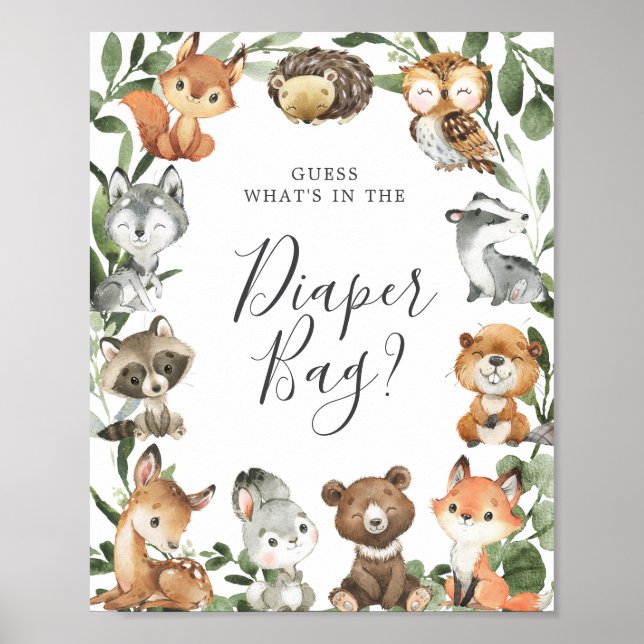 Woodland Animals Guess What's in the Diaper Bag Poster (Front)