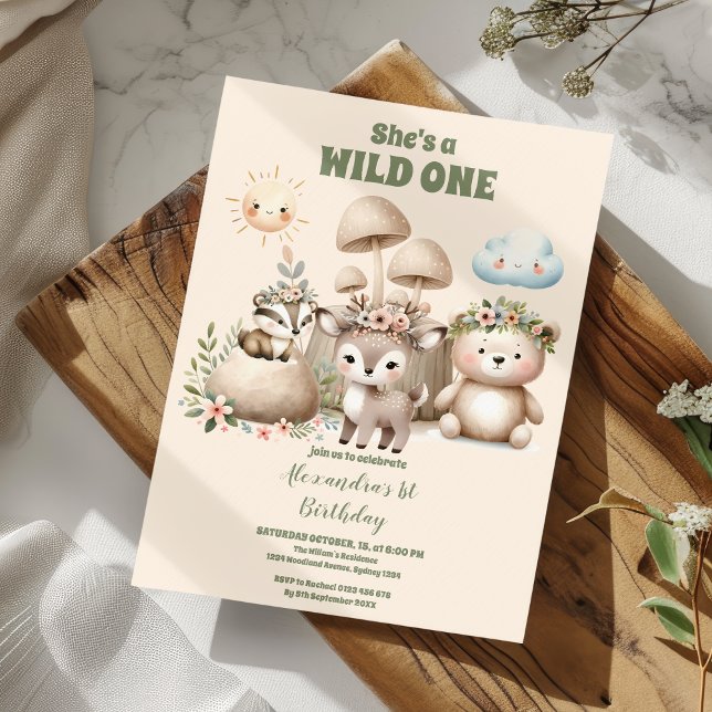 Woodland Animals He's a Wild One 1st Birthday Invitation (Creator Uploaded)