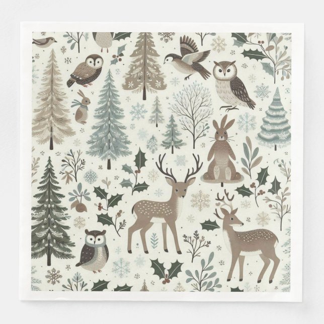 Woodland Animals Holiday Paper Napkin (Front)
