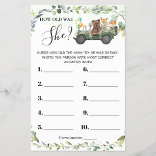 Woodland Animals How old was She Baby Shower Card