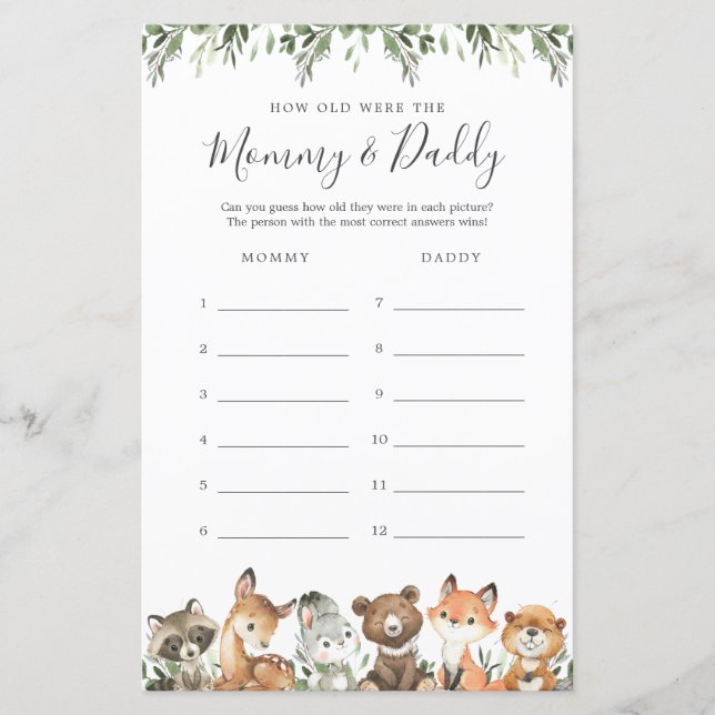 Woodland Animals How Old Were The Mummy and Daddy (Front)