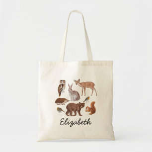 Woodland Animals Illustration Personalized Tote Bag