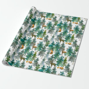 Woodland Animals in Forest Watercolor Pattern Wrapping Paper