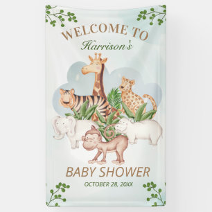 Woodland Animals Jungle Greenery Baby Shower  Banner