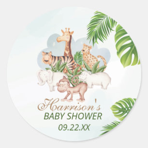 Woodland Animals Jungle Greenery Baby Shower Classic Round Sticker