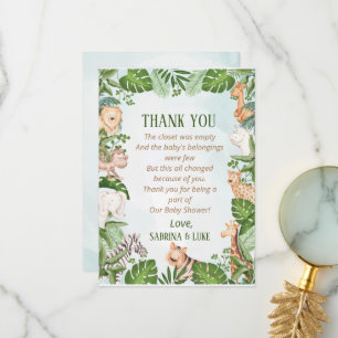 Woodland Animals Jungle Greenery Baby Shower  Thank You Card