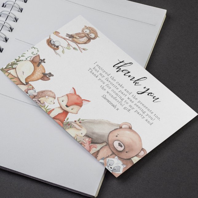 Woodland Animals Kids Birthday Party Thank You Card (Creator Uploaded)