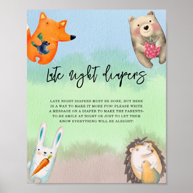 Woodland animals - Late night diapers Poster (Front)