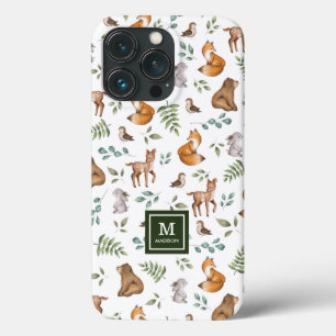 Woodland Animals Leafy Forest Pattern Monogram iPhone 13 Pro Case