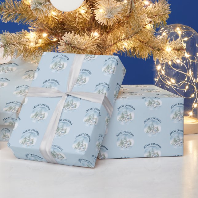Woodland Animals Light Blue Christmas  Wrapping Paper (Holidays)