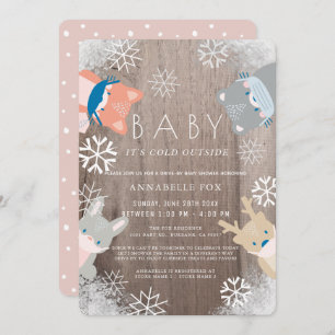 Woodland Animals Mask Pink Drive-by Baby Shower Invitation